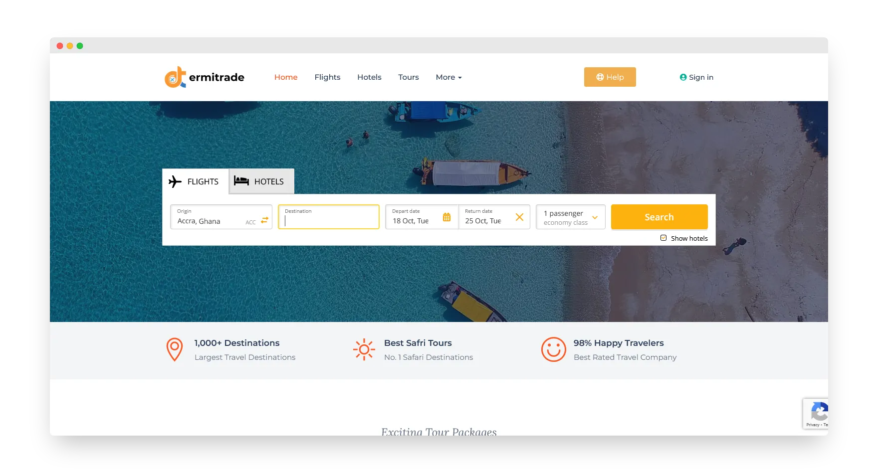 Ermitrade Travels website